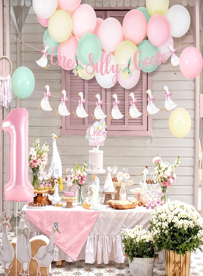Kriyokiaa One Silly Goose Birthday Decor for Girls First Birthday Party Decorations with Balloon Garland, Highchair Banner Silly Goose Theme Cardboard,Banner, Cake Topper - Image 5